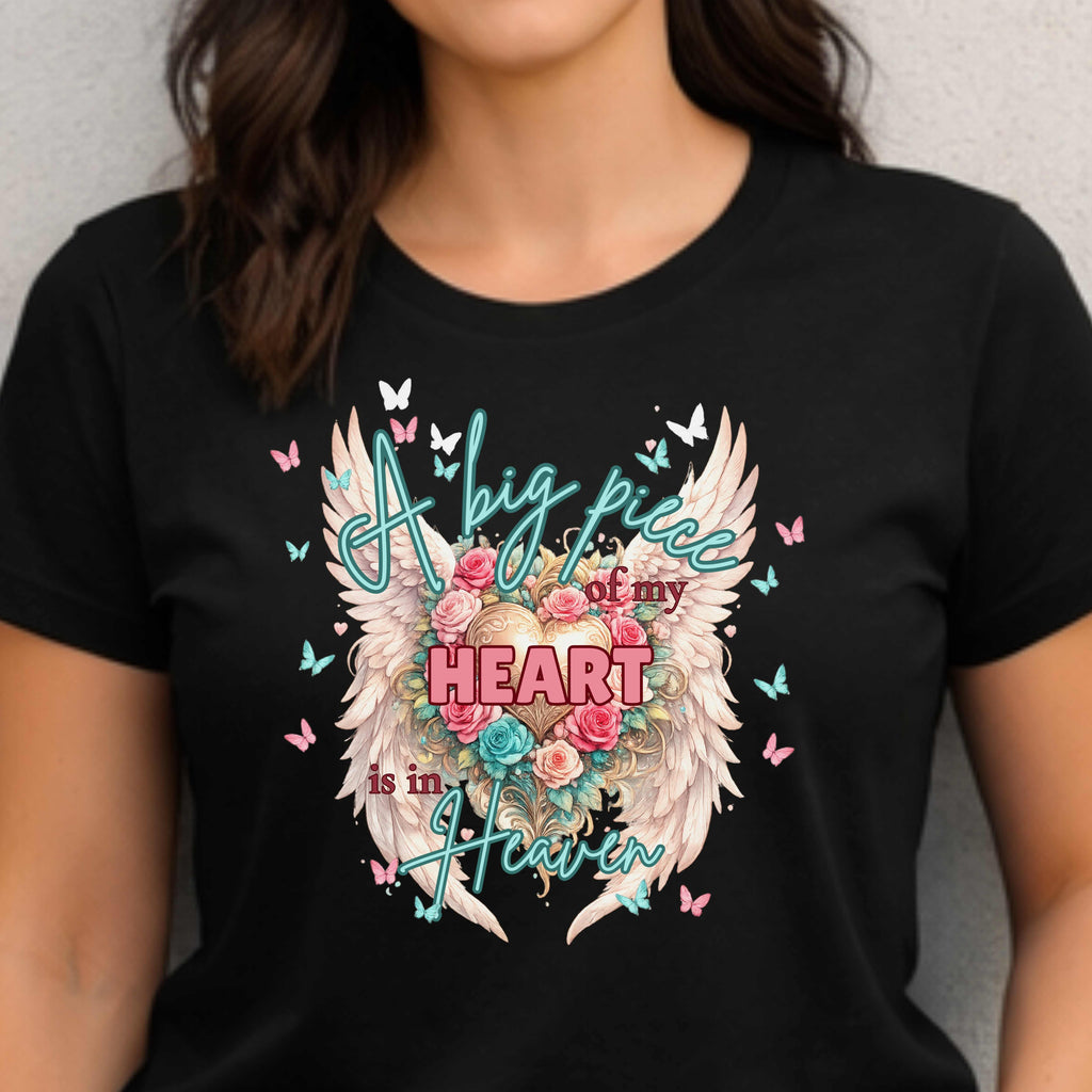 “A Big Piece of My Heart Is in Heaven” Angel Wing Tee