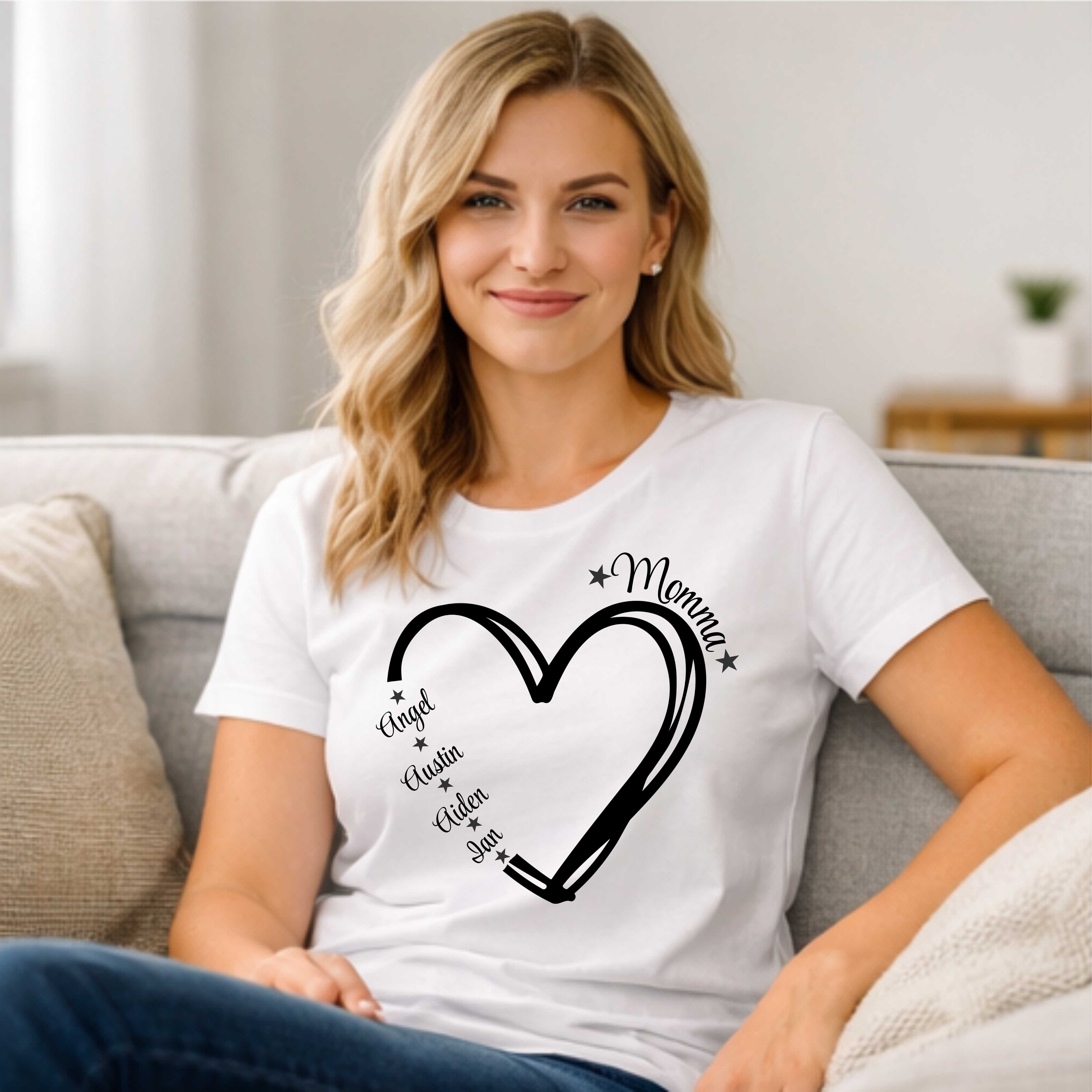 Personalized Mom Heart Tee – Custom Names Shirt