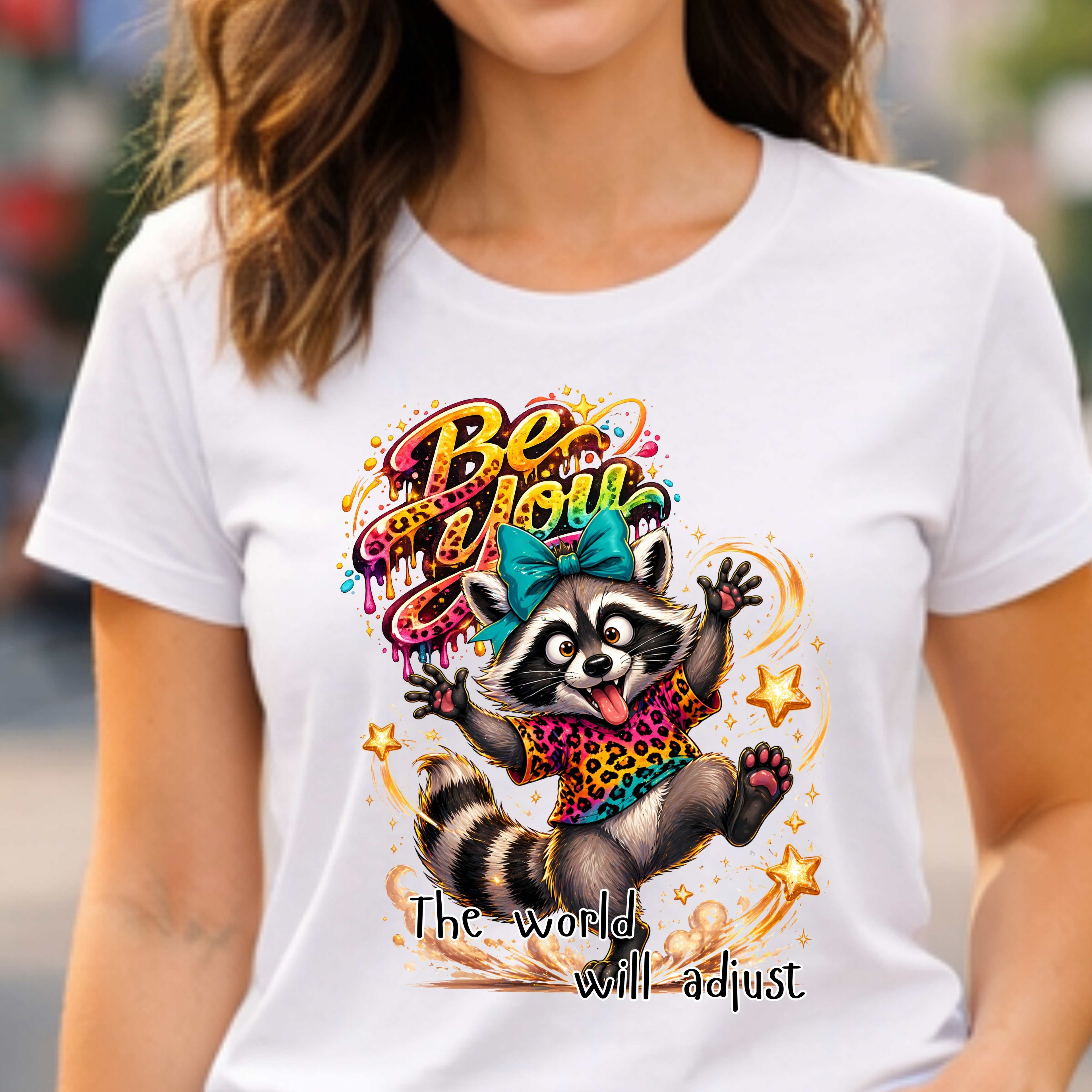 “Be You – The World Will Adjust” Raccoon Graphic Tee