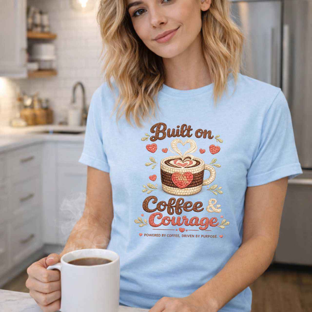 Faux Crochet Coffee & Courage Graphic Tee